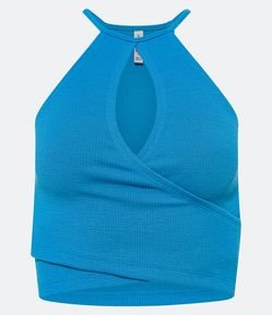 Blusa Regata Cropped com Transpasse e Vazado no Busto