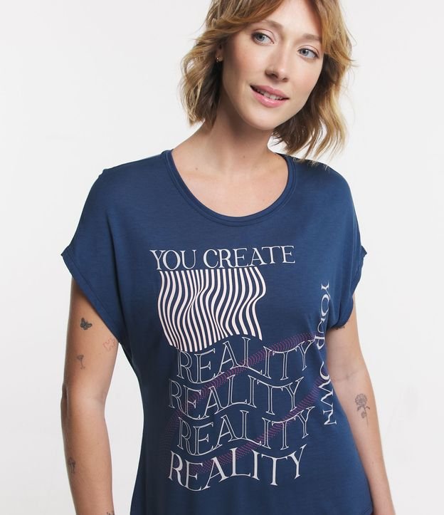 Camiseta Esportiva em Viscose com Estampa You Create Reality Your Own Azul 4