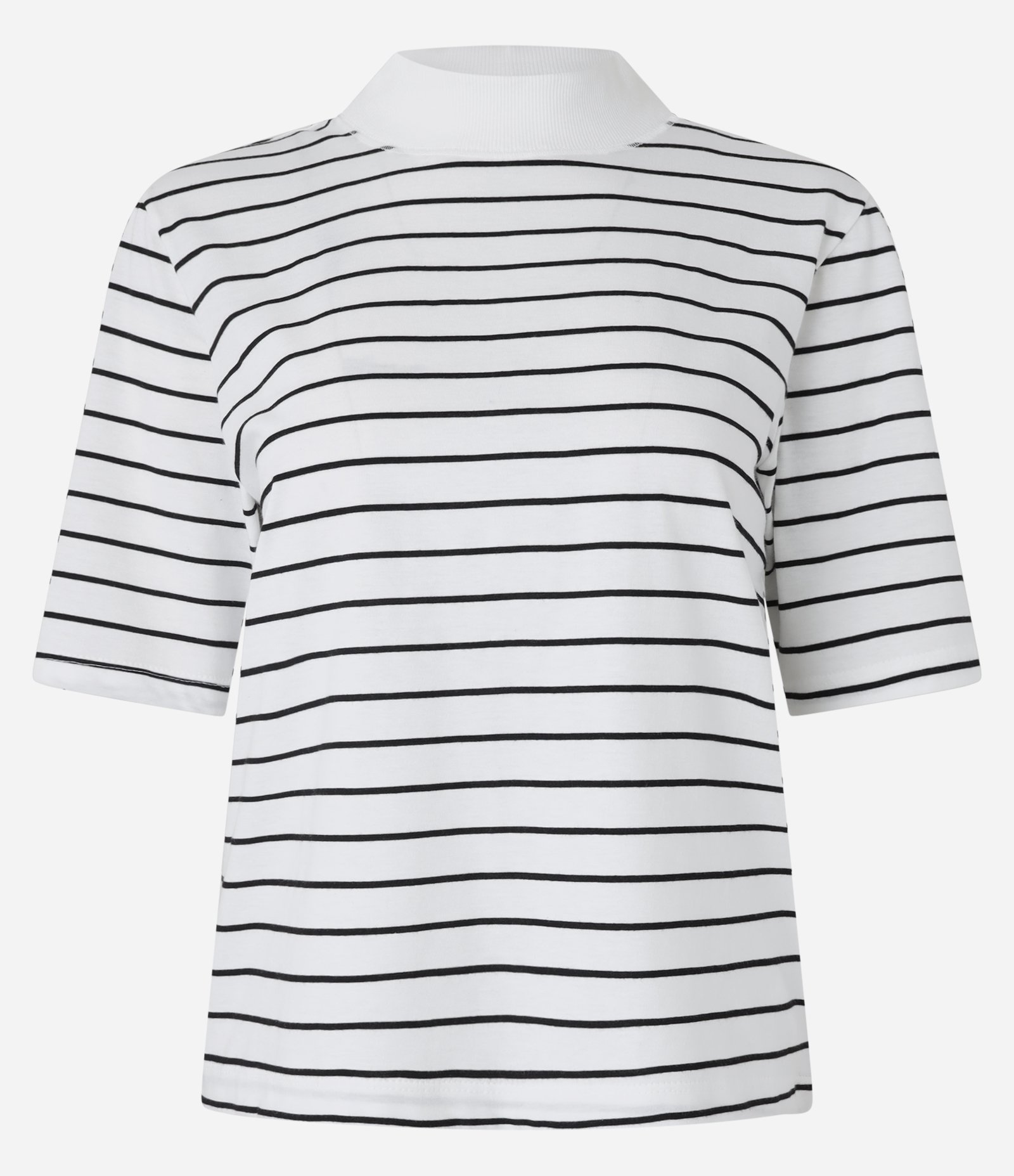 Blusa Básica com Golinha Alta e Estampa de Listras Off White 5