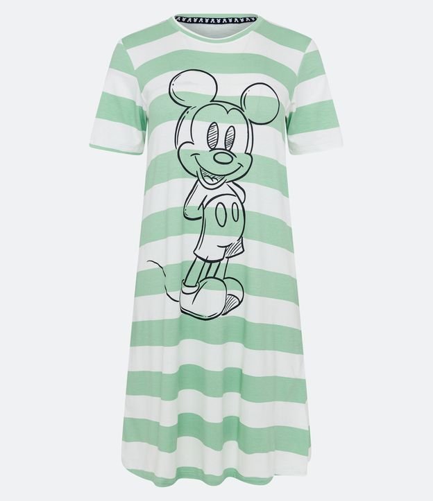 Camisola Curta em Viscolycra com Estampa Listrada e Mickey Off White/Verde 4