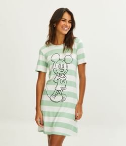 Camisola Curta em Viscolycra com Estampa Listrada e Mickey
