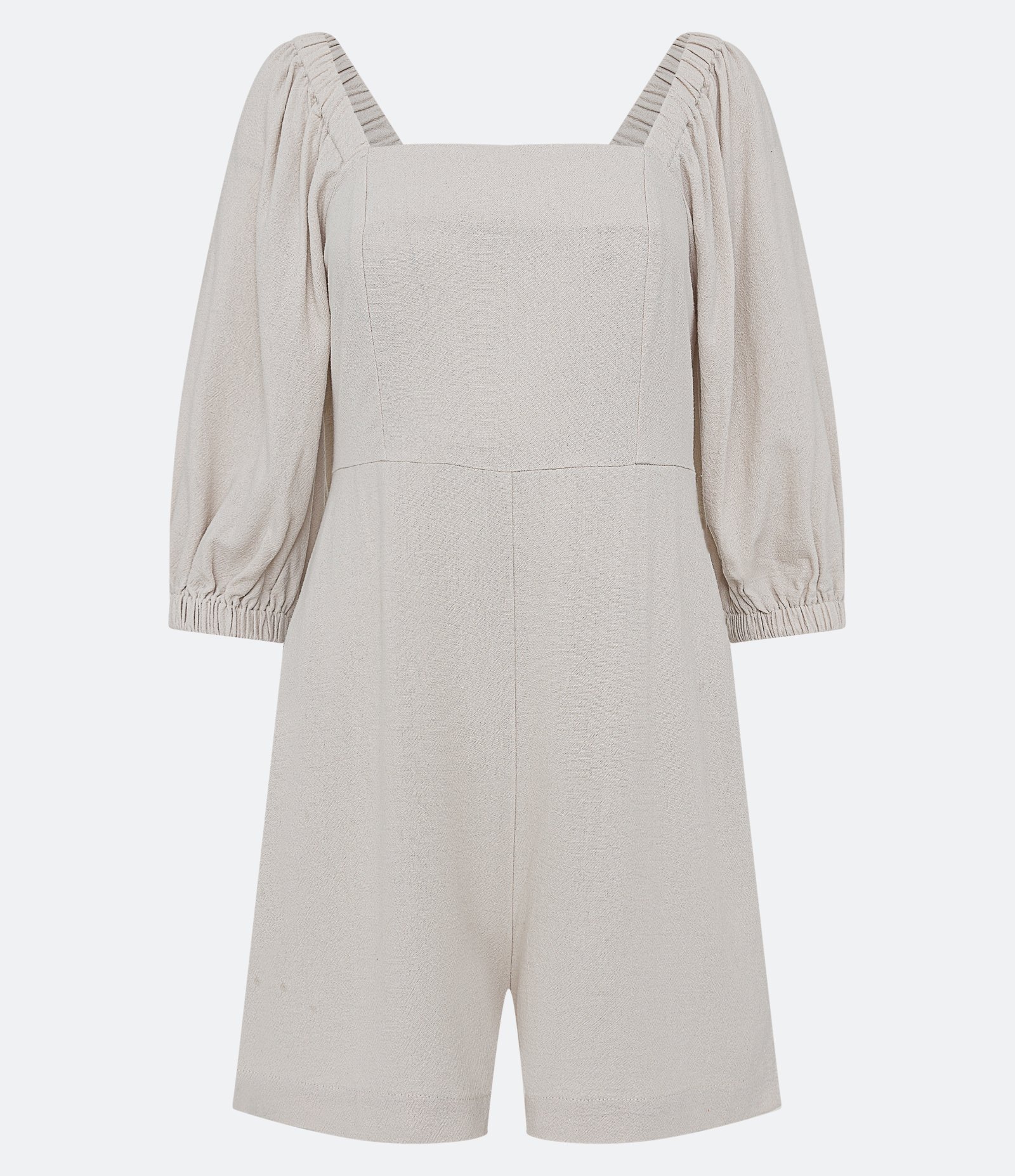 Macaquinho em Linho Texturizado com Zíper nas Costas Bege Areia 1