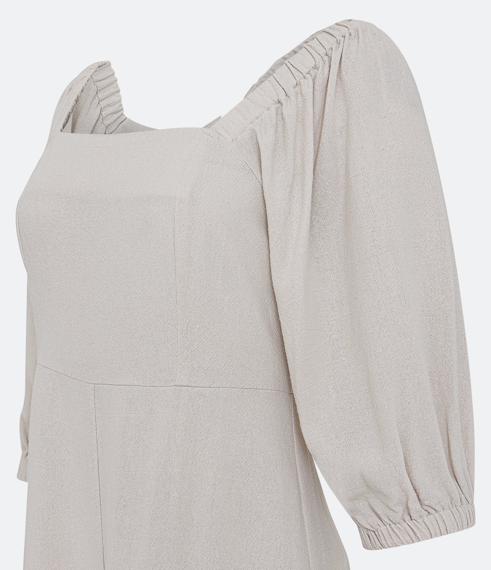 Macaquinho em Linho Texturizado com Zíper nas Costas Bege Areia 2