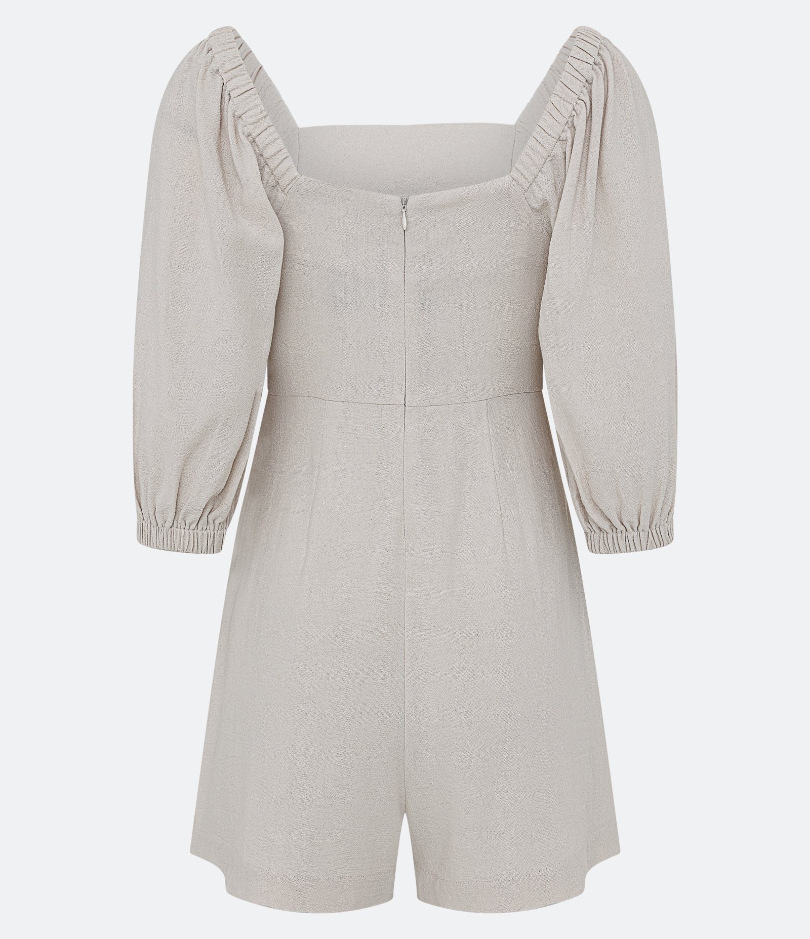 Macaquinho em Linho Texturizado com Zíper nas Costas Bege Areia 3