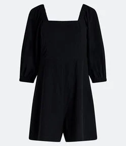 Macaquinho em Linho Texturizado com Zíper nas Costas