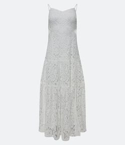 Vestido New Midi em Renda com Recorte Vazado na Lateral e Zíper