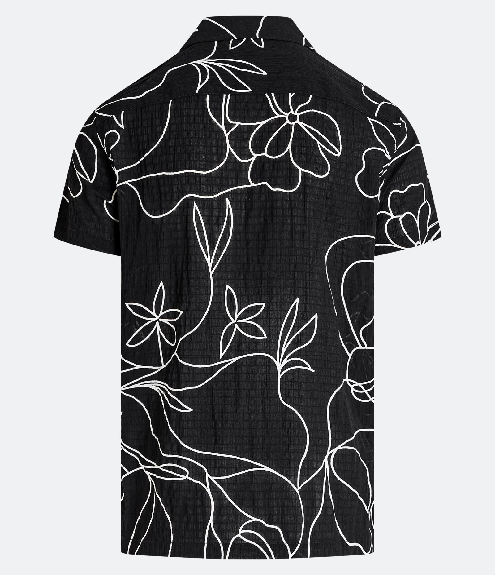 Camisa Slim em Ana Ruga com Textura e Estampa Floral Minimalista Preto 3