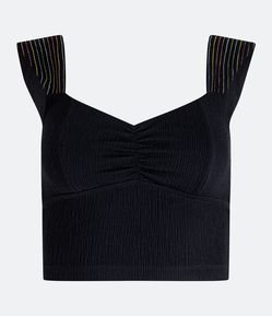 Blusa Cropped Texturizada com Pesponto na Alça