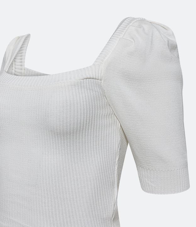 Blusa Em Tricô Canelada Com Manga Curta Off White