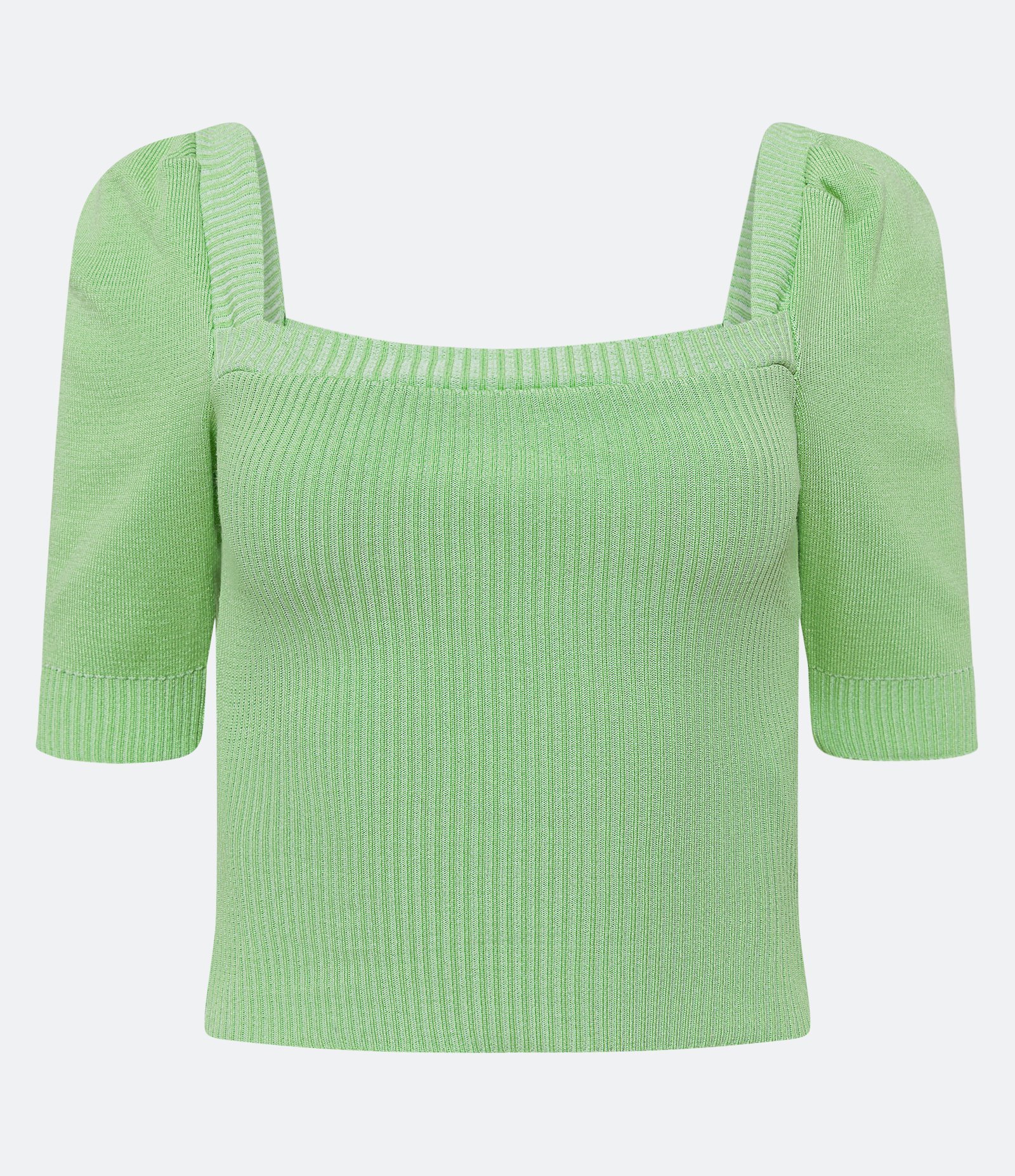Blusa em Tricô Canelada com Manga Curta Verde Claro 1