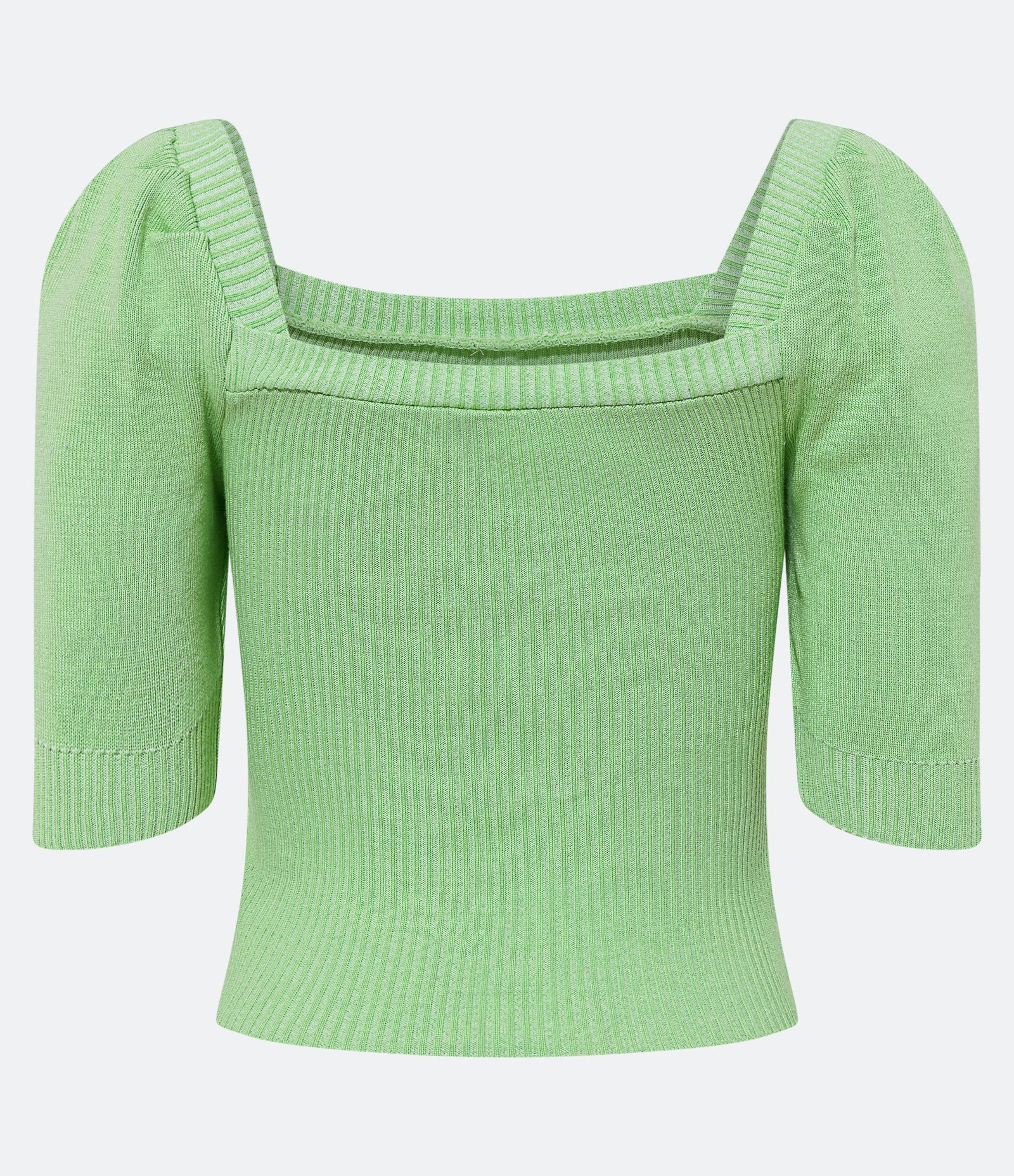 Blusa em Tricô Canelada com Manga Curta Verde Claro 3