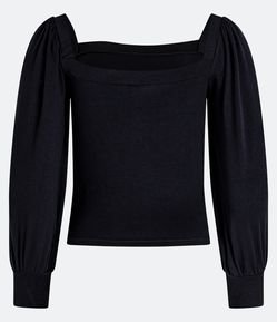 Blusa em Viscose com Manga 7/8 e Decote Quadrado