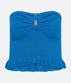 Blusa Cropped em Tricô com Argola no Busto e Babado na Barra