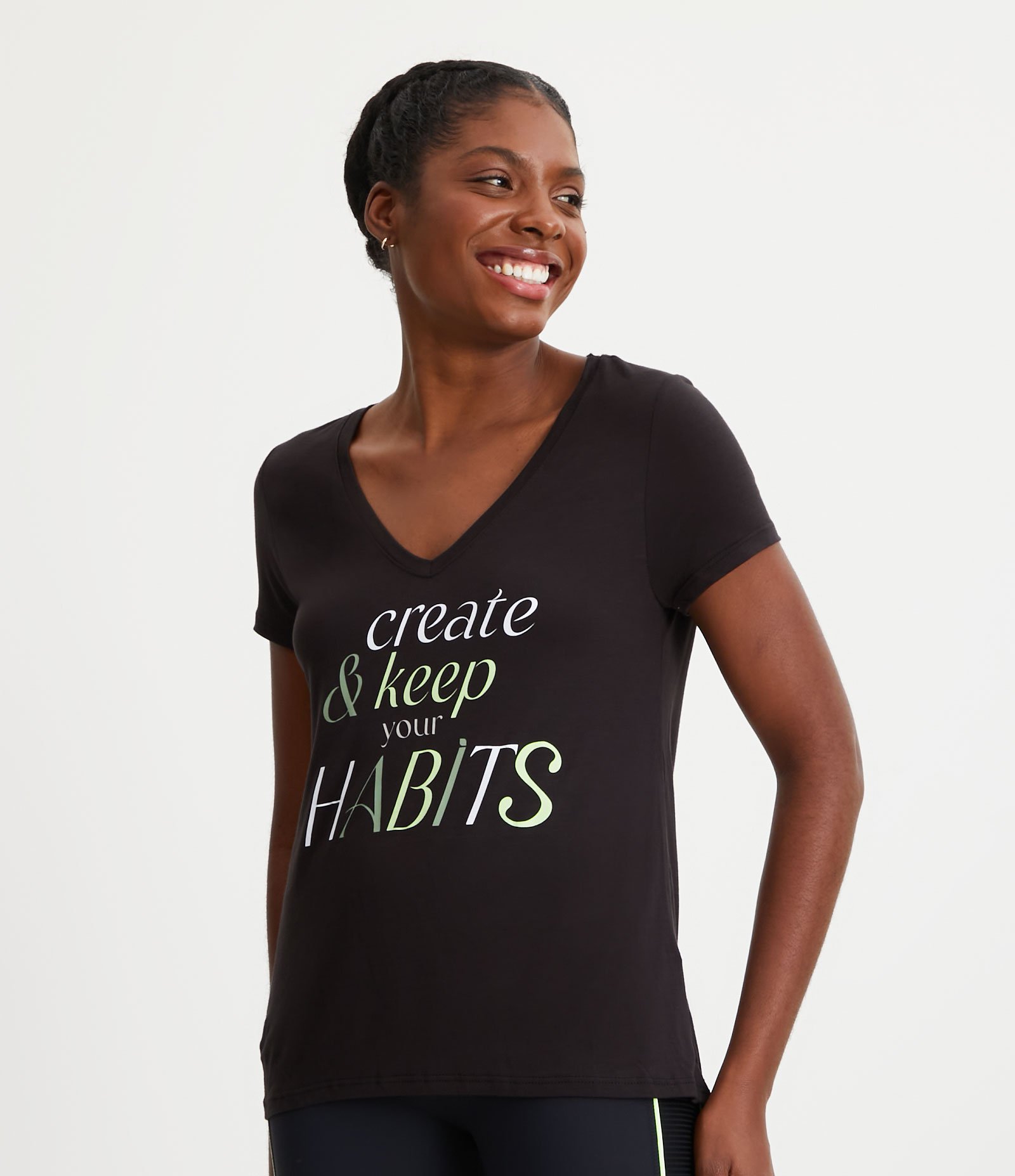 Camiseta Esportiva em Viscose com Estampa Create and Keep Your Habits Preto 1