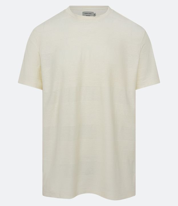 Camiseta Regular em Algodão com Listras e Textura Espinha de Peixe Bege 5