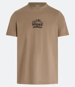Camiseta Regular em Meia Malha Estampa Power com Chama e Corrente