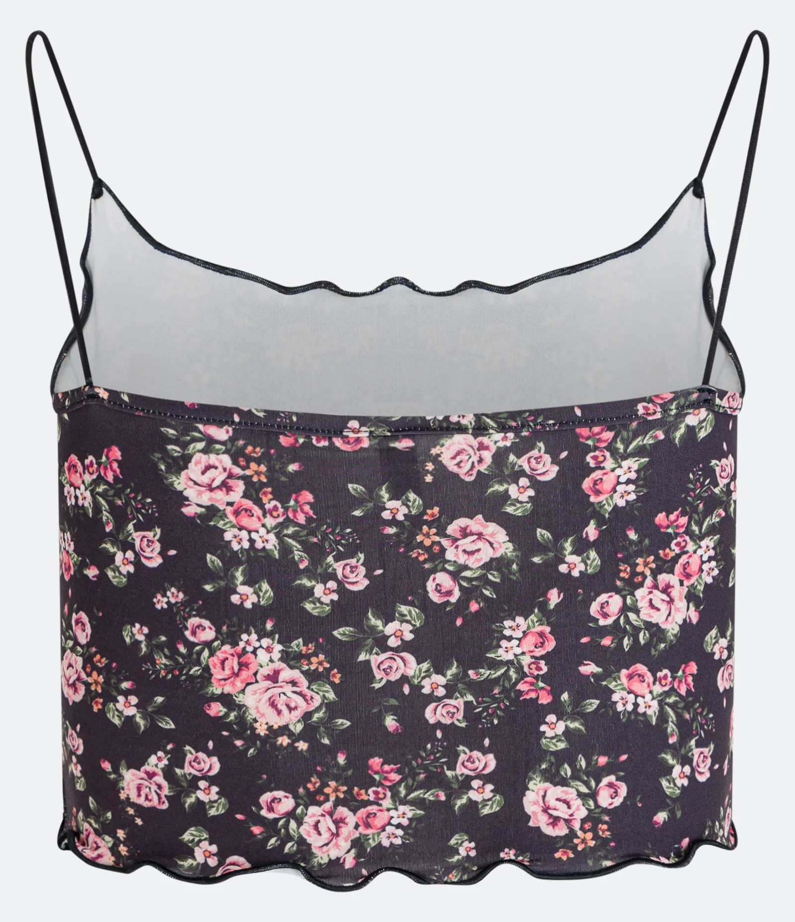 Blusa Cropped de Alça em Microfibra com Estampa Floral Preto 2
