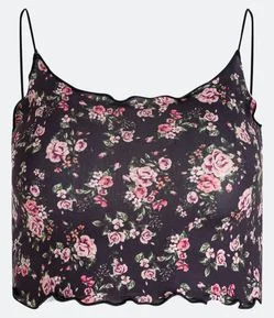 Blusa Cropped de Alça em Microfibra com Estampa Floral