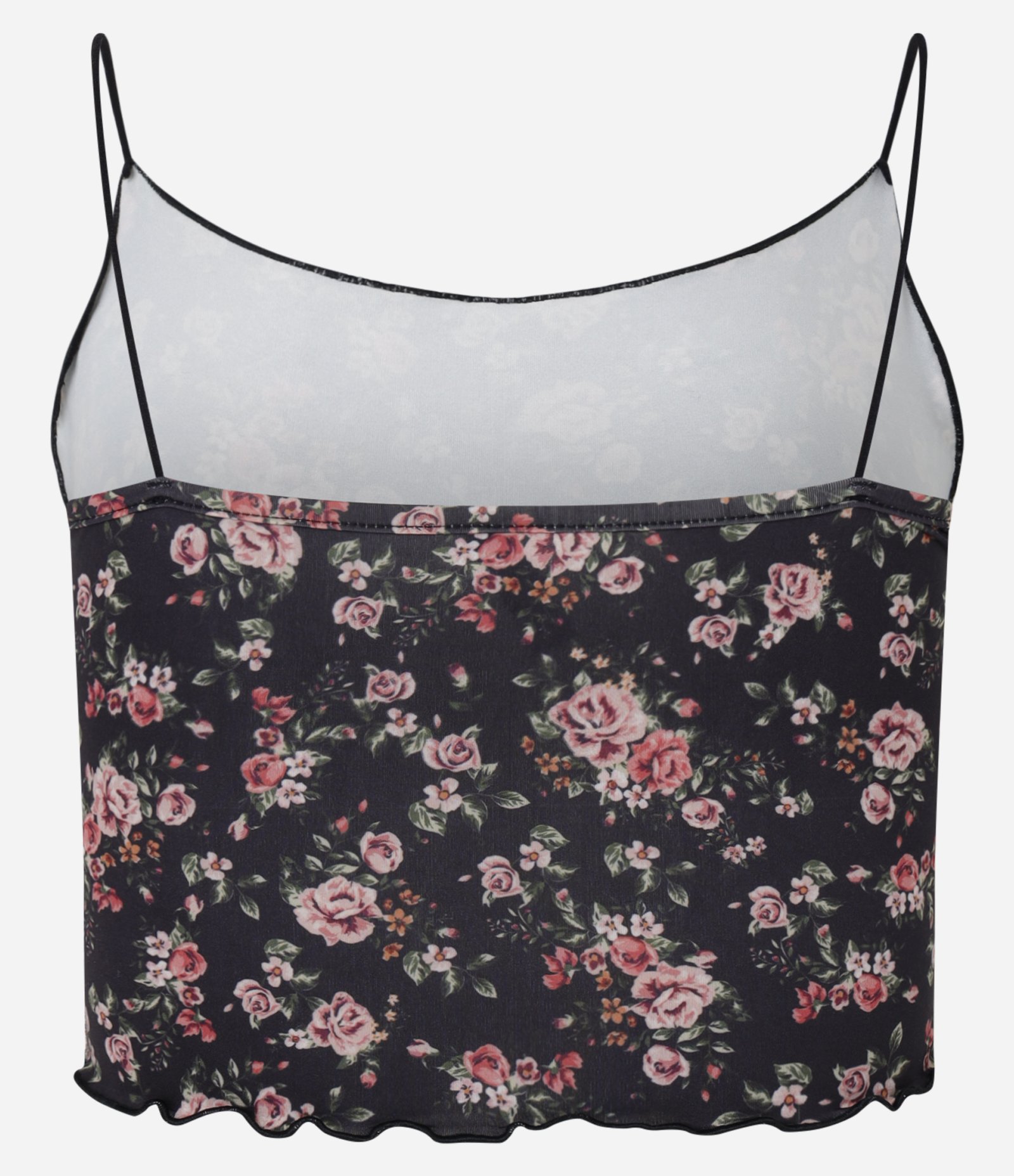 Blusa Cropped de Alça em Microfibra com Flores Estampadas Preto 3