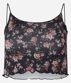 Blusa Cropped de Alça em Microfibra com Flores Estampadas