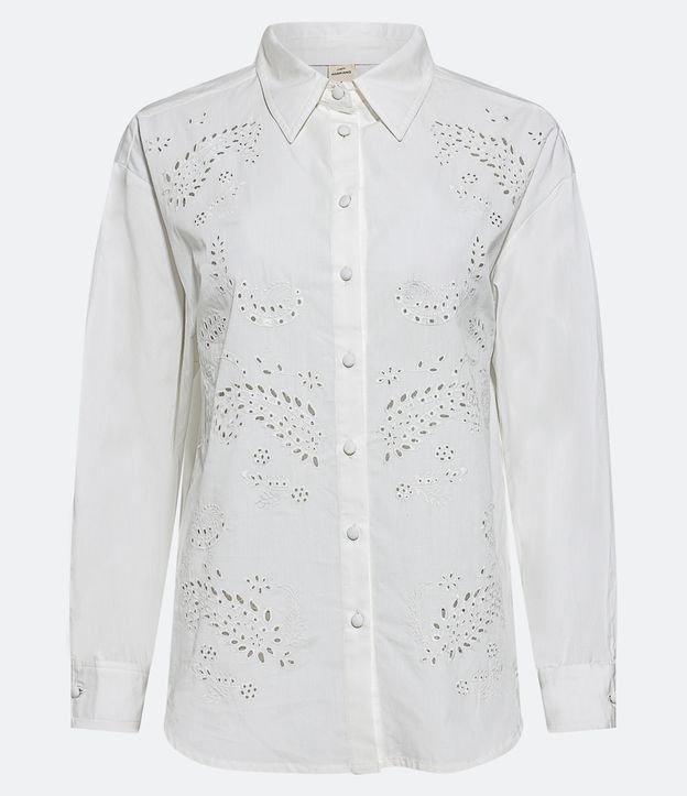 Camisa Manga Larga en Tricolina con Textura de Agujeritos Off White 5