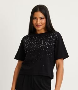 Blusinha em Meia Malha com Manga Curta e Pedrinhas Brilhantes