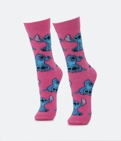 Meia Cano Alto com Estampa Stitch