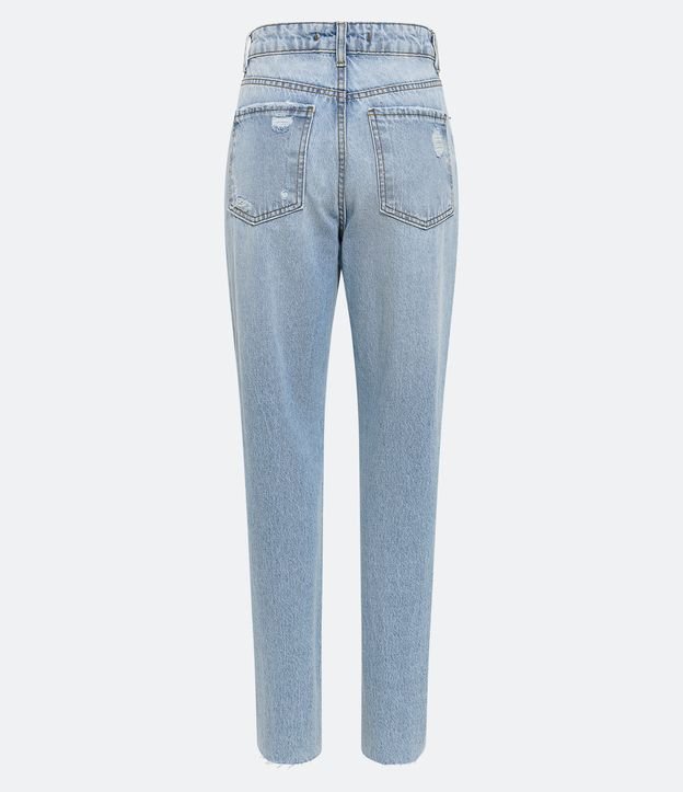 Calça Mom Jeans com Respingos e Puídos Azul 6