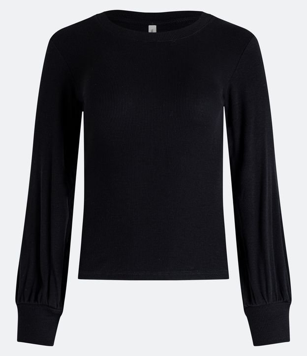 Blusa Corta en Rib con Manga 3/4 Negro 5