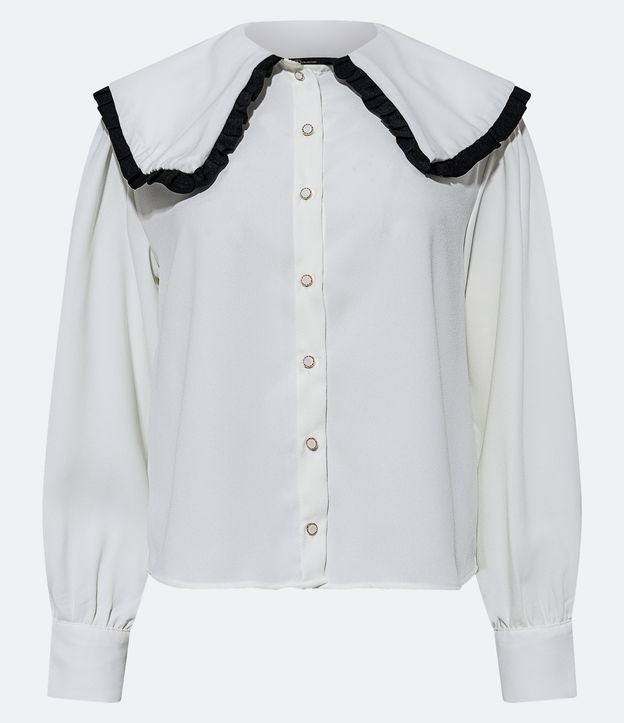 Camisa en Crepé con Cuello Muñeca y Mangas Abullonadas Off White 6