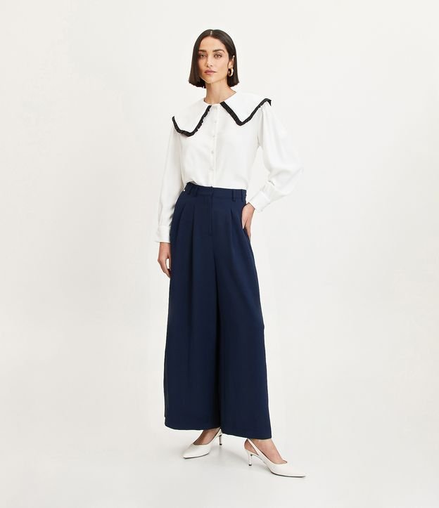 Camisa en Crepé con Cuello Muñeca y Mangas Abullonadas Off White 2