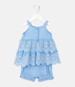 Conjunto Infantil em Algodão com Babados em Laise - Tam 0 a 18 Meses