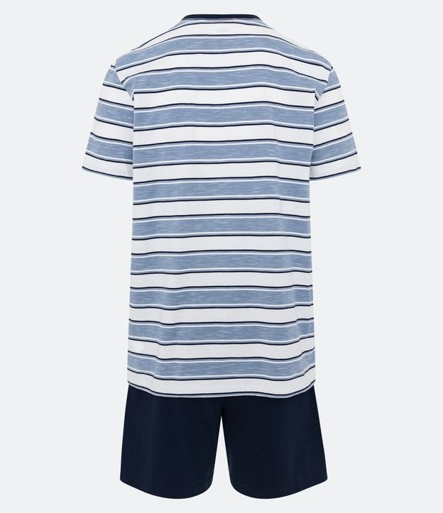 Pijama Curto em Meia Malha com Estampa Listrada Azul 6