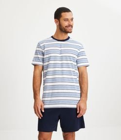 Pijama Curto em Meia Malha com Estampa Listrada