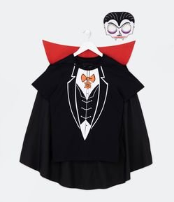 Camiseta Infantil Interativa com Estampa Capa e Máscara do Drácula - Tam 5 a 12 Anos