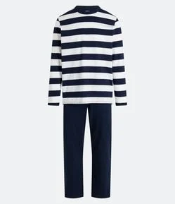 Pijama Longo em Algodão com Estampa Listrada