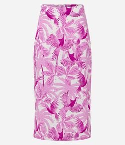 Saia Midi em Linho com Zíper e Estampa Tropical