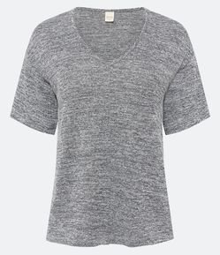 Blusa Manga Curta em Tricô Mescla com Recorte Frontal Costurado