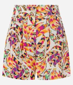 Short Curto em Linho com Preguinhas e Estampa de Bananas