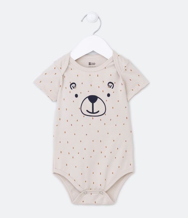 Body Infantil com Carinha de Ursinho Estampada - Tam 00 a 18 Meses