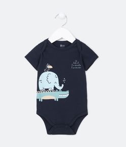 Body Infantil com Estampa Elefante e Crocodilo - Tam RN a 18 meses