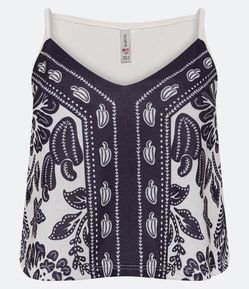 Blusa Cropped de Alça em Viscose com Cajus Paisley Estampados