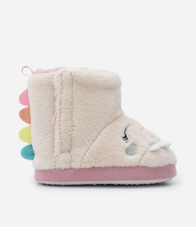 Pantufa Bota Infantil com Bordado de Dinossauro - Tam 19/20 ao 27/28 Bege 5