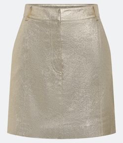Saia Curta em Suede Metalizado com Bolsos e Recortes