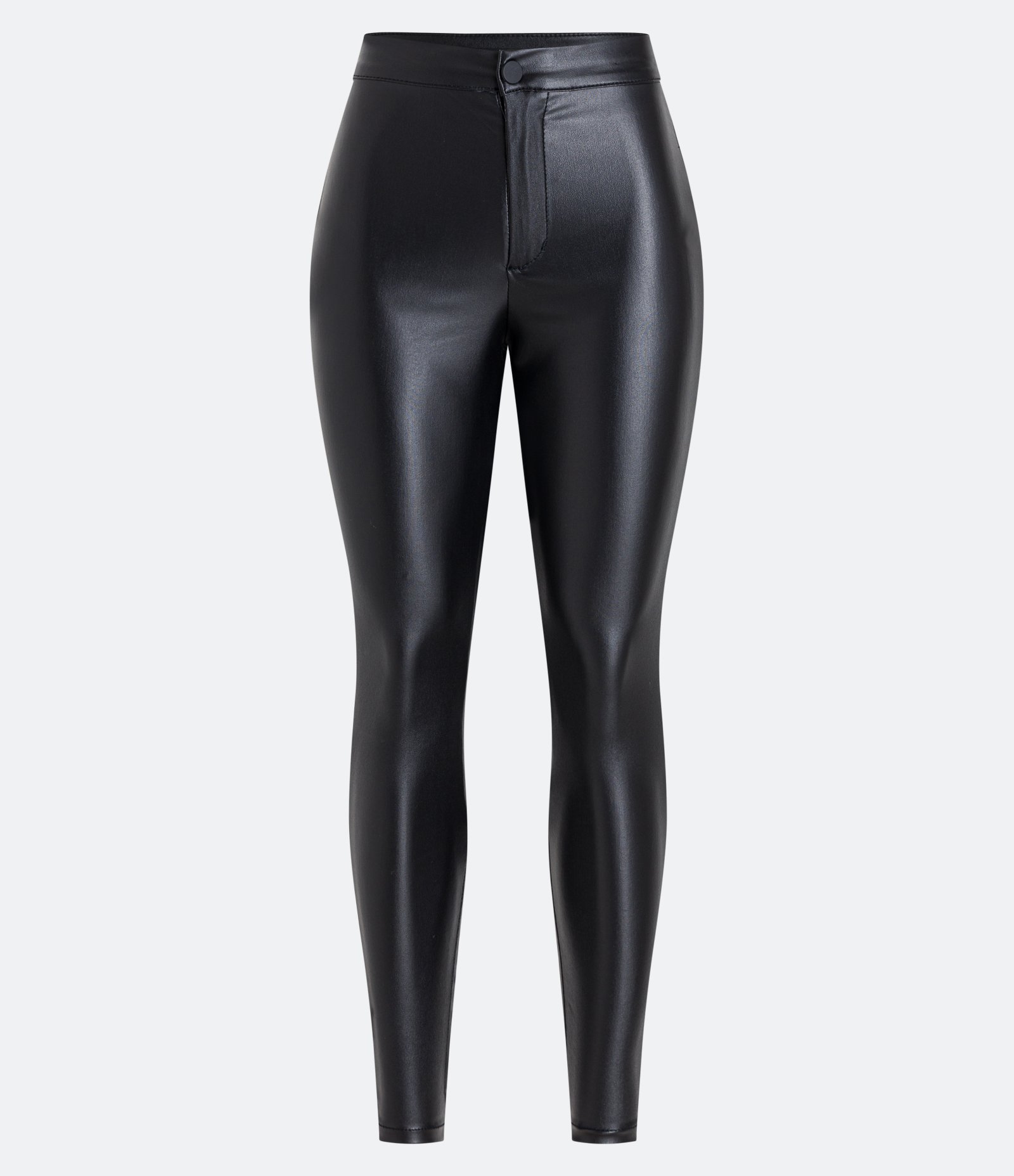 Calça Skinny em Sarja Resinada com Cintura Média Preto 1