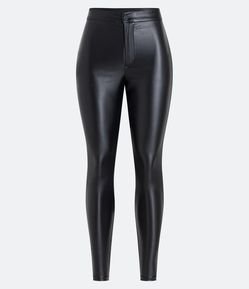 Calça Skinny em Sarja Resinada com Cintura Média