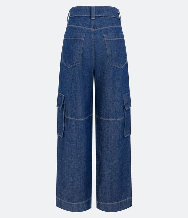 Pantalón Recto Jeans con Bolsillos Cargo Azul 6