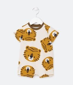 Macaquinho Infantil com Carinhas de Tigres Estampadas - Tam 00 a 18 Meses