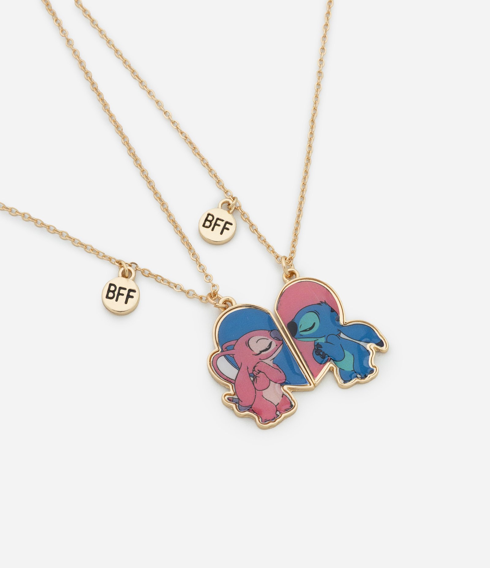 Kit 02 Colares Infantis Melhores Amigas com Pingente do Stitch e Angel Dourado 1