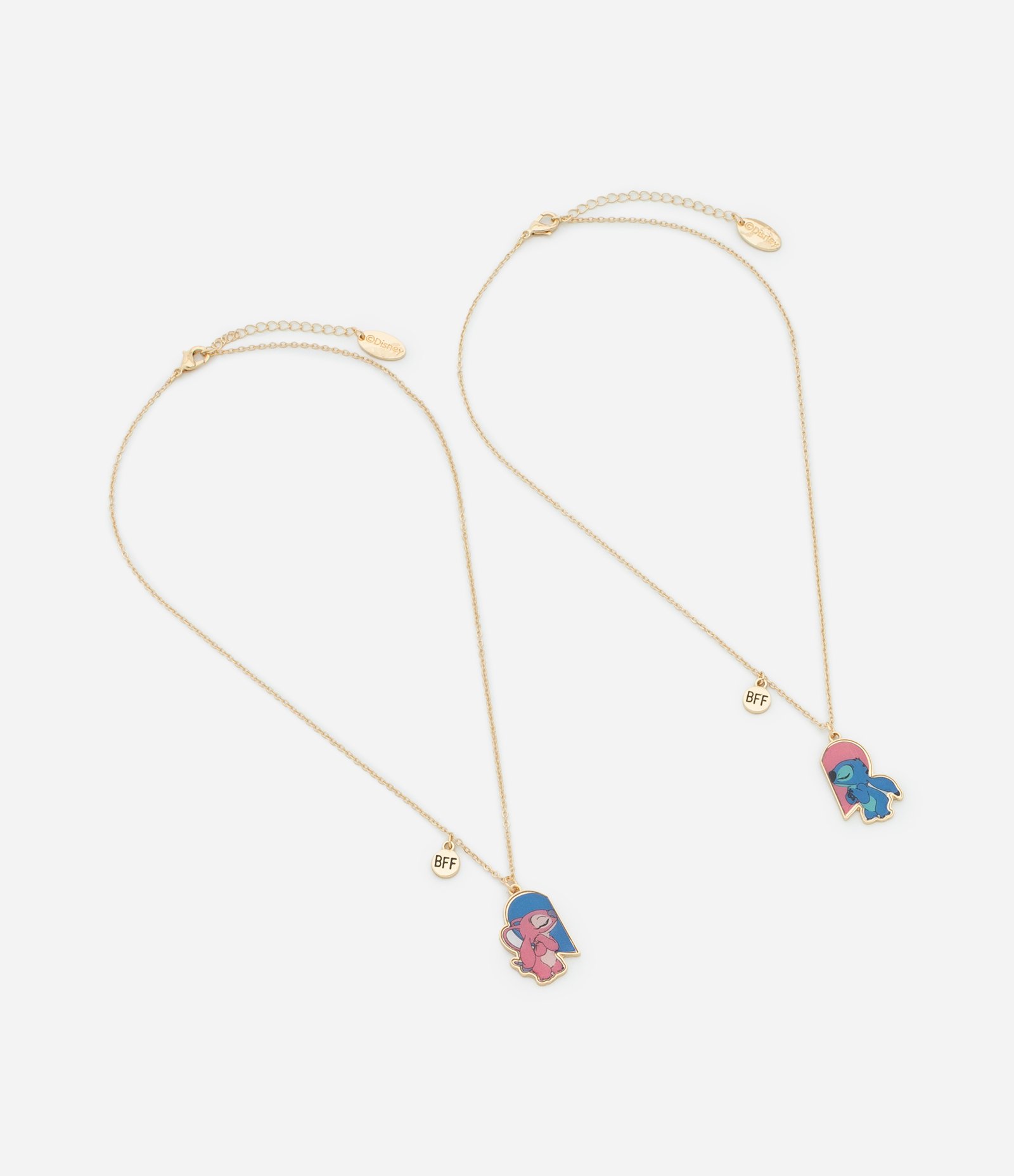 Kit 02 Colares Infantis Melhores Amigas com Pingente do Stitch e Angel Dourado 2